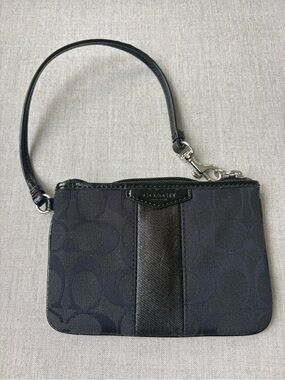 Coach Black Signature Wristlet with Leather Strap